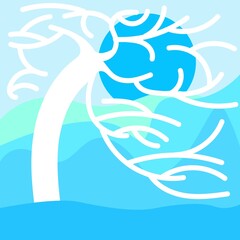 winter tree on the background of relief and blue sun