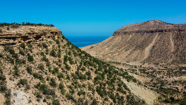 landscape of the mountains , imsouane Morocco , aerial shot 