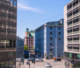 Fototapeta premium View over the blue concert house, shopping houses and offices down town a sunny day in Stockholm
