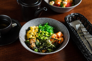 buddha bowl on the wooden table