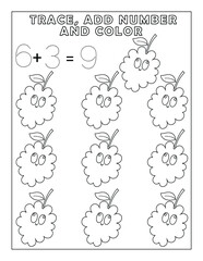 Number Trace Add Number And Color, Tracing And Coloring pages for Kids