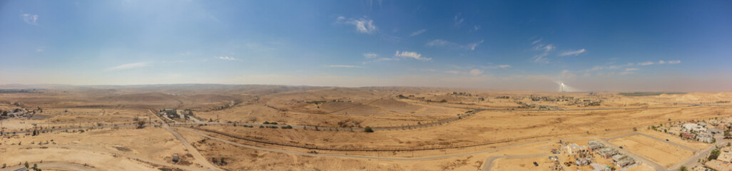 Fototapeta na wymiar 180 dgree panorama from the sky over Tlalim village of Negev desert