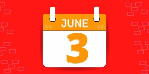 3th day of the calendar. Banner with three on an red background with a white calendar
