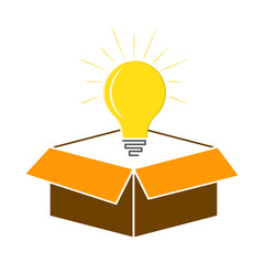 Creativity, innovation box. Think out of the box. Lightbulb from the box vector illustration