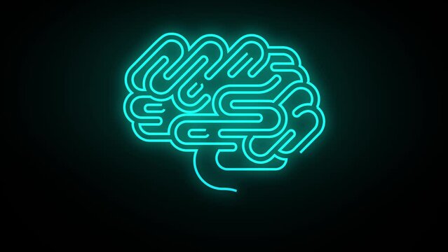  Side View of Brain icon Animation.  Geometric Glowing human Brain with Circuit outline. Creativity and Innovation, Technology and Science concept 
