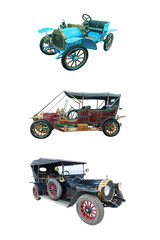 Saint Petersburg, Russia - April 10, 2021 - different types of vintage executive cars isolated on white background. Participants of the exhibition of retro cars