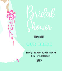 Invitation to a bachelorette party in honor of the bride, in white, turquoise and pink. Used in web design, banners, posters, illustrations.