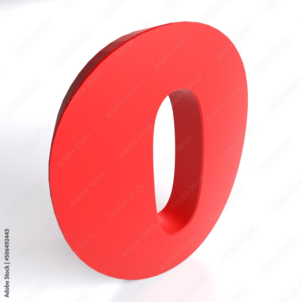 Aufkleber number 0 in red color isolated on white background - 3d rendering illustration