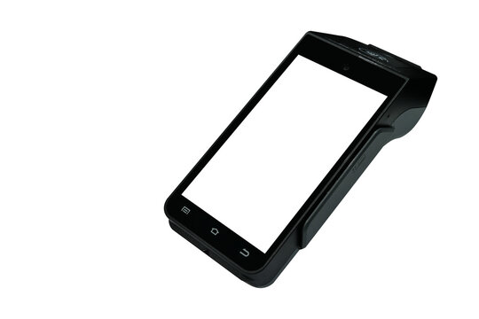 white screen on black card swipe on white background, object, technology, business, copy space
