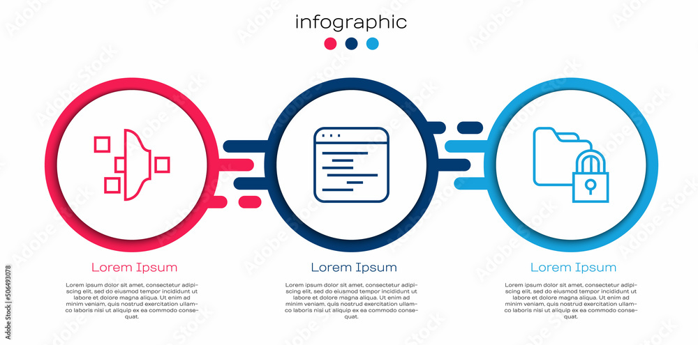 Poster set line filter setting, software and folder and lock. business infographic template. vector