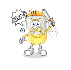 cigarette knights attack with sword. cartoon mascot vector