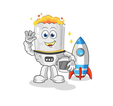 cigarette astronaut waving character. cartoon mascot vector