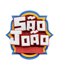 Selo 3D de São João Festa Junina com textura realista de madeira. 3D Render Isolado em fundo branco