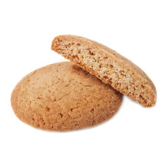oatmeal cookies whole and cut on white background isolated