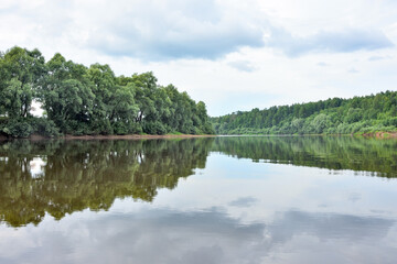 Lovat river valley at sunny day. Russia, Novgorod region, Cherenchitsy village
