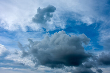 Naklejka na ściany i meble Fluffy clouds on the blue sky. Natural background