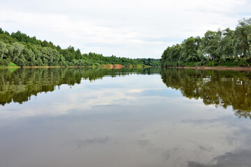 Fototapeta na wymiar Lovat river valley at sunny day. Russia, Novgorod region, Cherenchitsy village