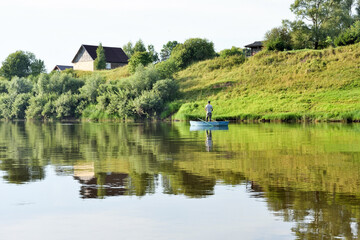 Obraz premium Lovat river valley at sunny day. Russia, Novgorod region, Cherenchitsy village