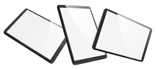 Flying tablet computers, isolated on white background
