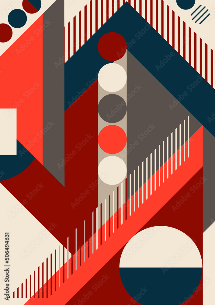 Poster modern abstract brochure with geometric shapes, circles and squares, lines. minimal bold architectur