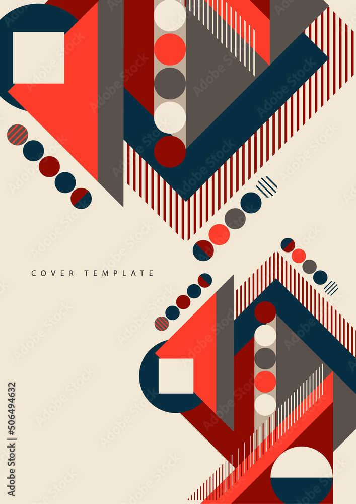 Poster modern abstract brochure with geometric shapes, circles and squares, lines. minimal bold architectur
