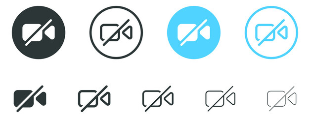 no video camera icon for streaming , facetime icons video call symbol -  recording not allowed - video cam off icon button - no record camera icon, filled, line, outline icons 