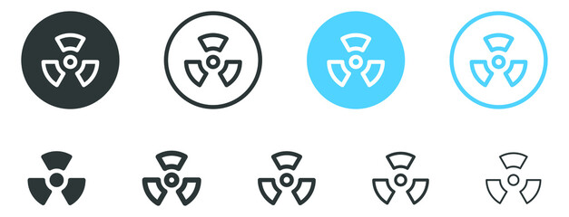 Radiation icon button, radioactive sign nuclear symbol. web app icon sign buttons in filled, line, outline icons