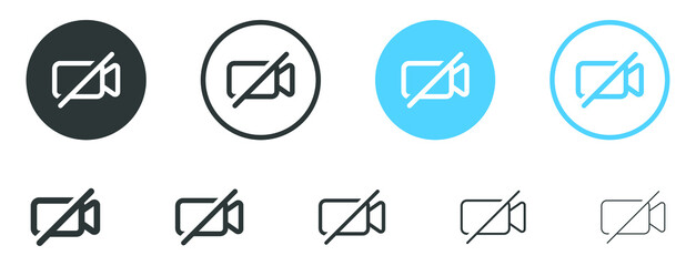 no video camera icon for streaming , facetime icons video call symbol -  recording not allowed - video cam off icon button - no record camera icon, filled, line, outline icons 