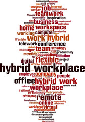 Obraz premium Hybrid workplace word cloud