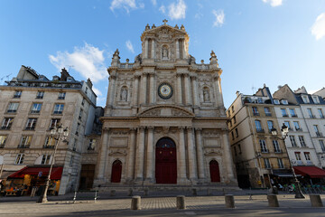 Fototapeta na wymiar Church of Saint-Paul-Saint-Louis at sunny day , Marais 4th arrondissement , Paris, France.