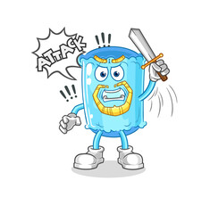 bolster pillow knights attack with sword. cartoon mascot vector