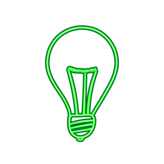 Lightbulb icon. Green light bulb sign, isolated on white background. Symbol of idea, innovation, creative concept, energy. Doodle drawing style Vector illustration