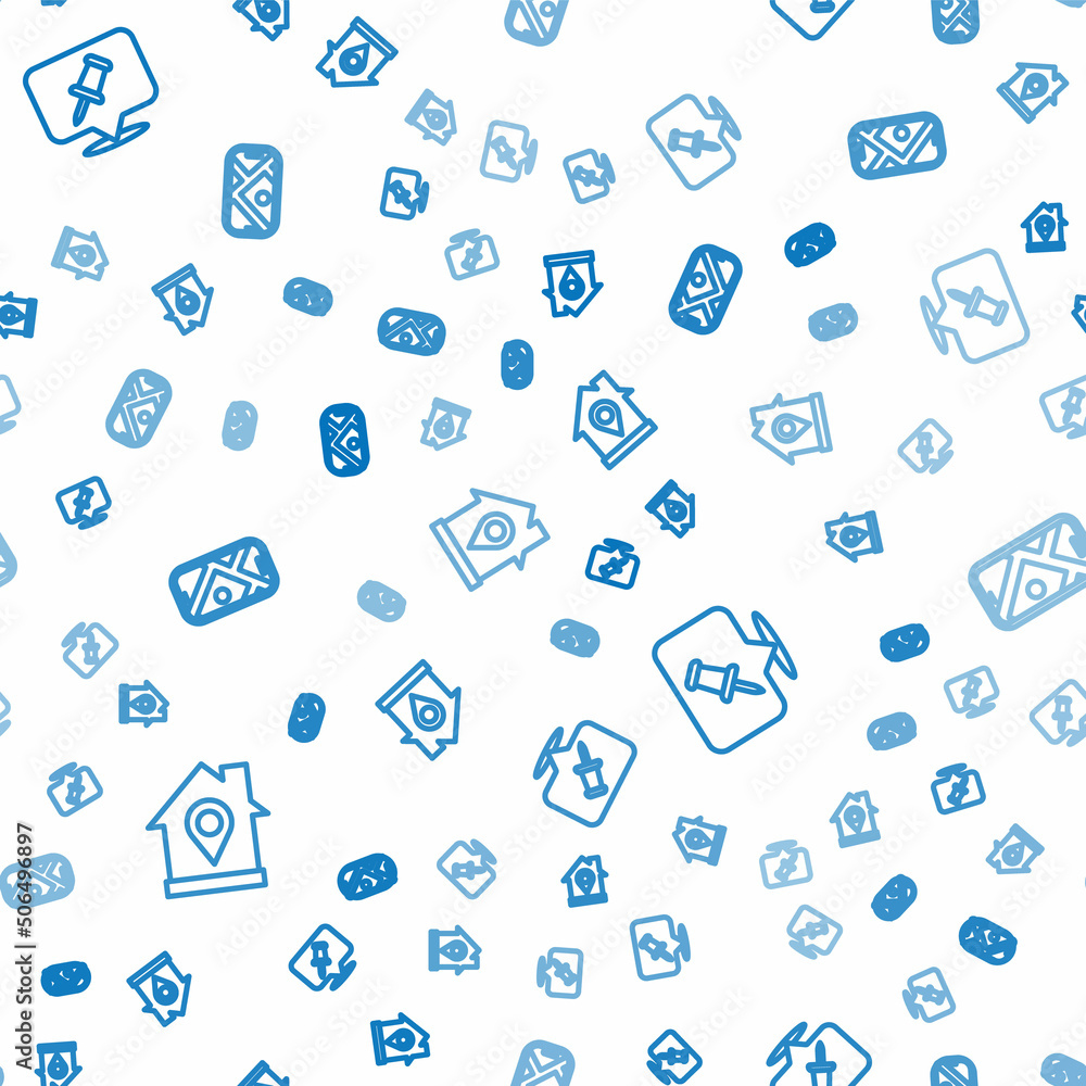 Poster set line location with house, push pin and city map navigation on seamless pattern. vector