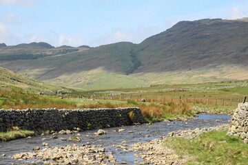 Fototapeta na wymiar Hardknott Pass (Old Roman Road) from Wrynose Bottom, Cumbria, Lake District National Park