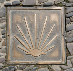 Directional signs on the Way of St. James as it passes through Santo Domingo de la Calzada in the Xacobean year.