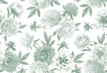 Foto op Canvas Seamless pattern with peonies. Floral vintage background. Hand drawn botanical illustration. Colored pencil bouquets. © Anna Sm