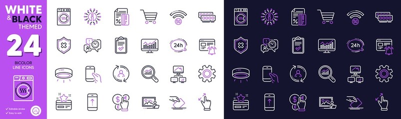 Checklist, Voting ballot and Statistics line icons for website, printing. Collection of Time management, Dryer machine, 5g wifi icons. Service, Led lamp, Swipe up web elements. Vector