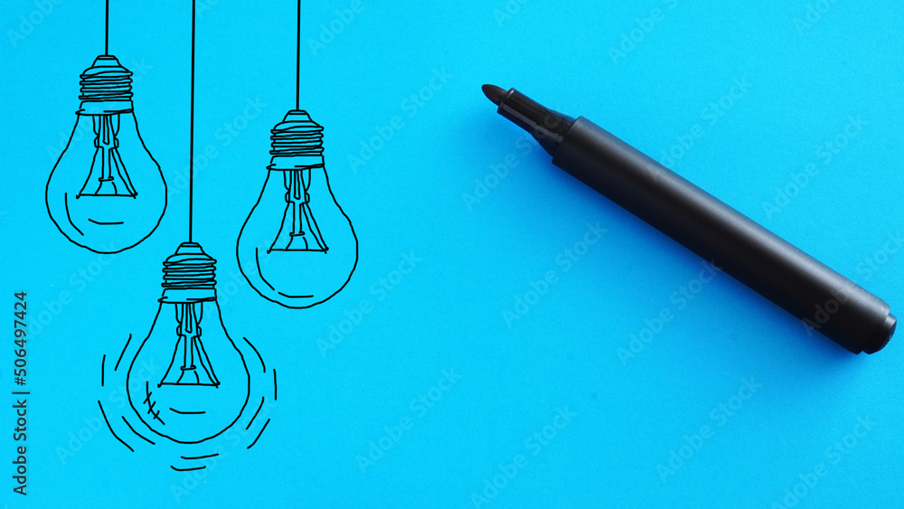 Poster bright idea light bulbs different on yellow for background. creative idea and leadership concept. illustration in flat style modern design. space for text input