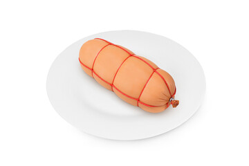 Ham on a white plate on an isolated white background. meat product