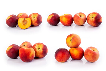 composite of fresh peaches isolated on a white background