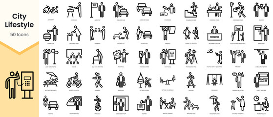 Set of city lifestyle icons. Simple line art style icons pack. Vector illustration