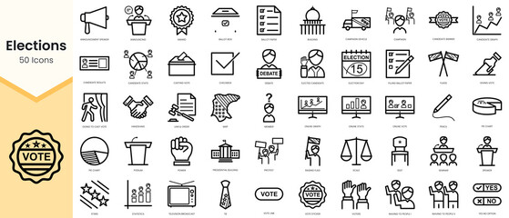 Obraz na płótnie Canvas Set of Elections icons. Simple line art style icons pack. Vector illustration