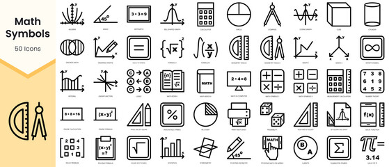Set of Math Symbols icons. Simple line art style icons pack. Vector illustration - obrazy, fototapety, plakaty