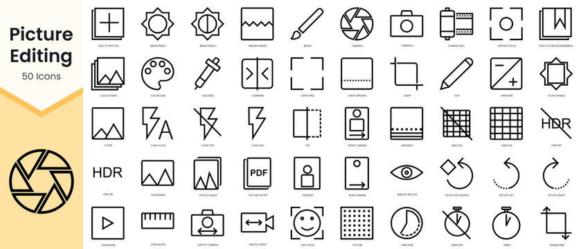 Set of Picture Editing icons. Simple line art style icons pack. Vector illustration