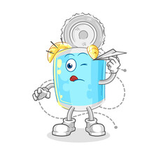 canned fish with paper plane character. cartoon mascot vector