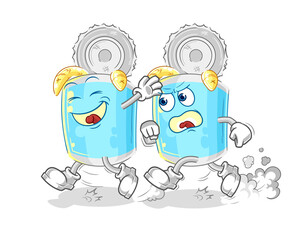 canned fish play chase cartoon. cartoon mascot vector