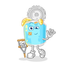 canned fish sick with limping stick. cartoon mascot vector