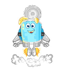 canned fish with jetpack mascot. cartoon vector