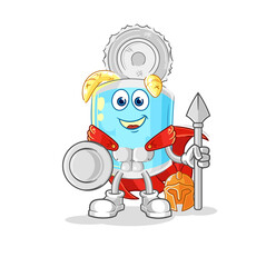 canned fish spartan character. cartoon mascot vector