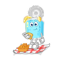 canned fish on a picnic cartoon. cartoon mascot vector